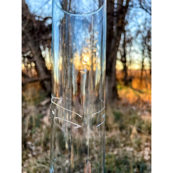 Vintage Turquoise Blue Clear Tint Etched Tall Bud Flower Vase 9.5" - Picture 8 of 14